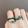 Klusterringar miwens grön färg oregelbunden koppar öppen ring trendig enkel geometriska handgjorda smycken kvinnor justerbara korea tillbehör