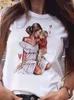 女性のTシャツ漫画のお母さんと息子の娘パターンプリント女性Tシャツ夏のカジュアルハラジュクY2Kトップ通気寿命半袖