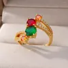 Cluster ringen regenboog zirkoon kralen voor vrouwen roestvrij staal vergulde kristallen ring femme bruiloftsfeest esthetisch joodse cadeau 2024