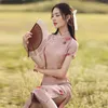 Roupas étnicas mulheres rosa cheongsam roupas femininas roupas chinesas vintage floral longa s para 2xl