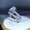 Кластерные кольца винтажные обручальные кольцо обручального кольца кубический цирконий сумулированная алмазная принцесса 925 серебро серебря
