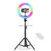 Mobiele telefoon foto accessoires lichten selfie ring licht 10 inch rgb p oography led rim van lamp met mobiele houder ondersteuning statief s dhuyi