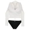 Swimwear pour femmes Sexy blanc à manches longues à manches longues 2024 Femmes de maillot de bain haute taille