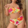 Damskie stroje kąpielowe 2024 Druk owocowy duży rozmiar Kobiet Swimsuit Seksowne zestawy bikini z wysokiej tali