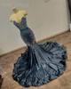 Plus Size Arabic Aso Navy Blue Mermaid Prom Dresses Beaded Crystals Velvet Evening Formal Party Second Birthday Engagement Reception Gowns ZJ334