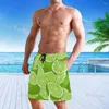 Mäns shorts frukttryck strand sommar badstammar sport som kör baddräkter med nätfoder och ficka
