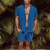 Mäns spårningsdräkter Mens Suits 2024 Solid Color Lapel-knapp Up Skjorta Croped Shorts Casual Two-Piece Set för män