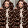 Perruques synthétiques 30 36 pouces 250 Densité Brown Brown Body Wave 13x4 Lace Front Heuvain Wig Brésilien coloré brésilien 13x6 femelle Q240427