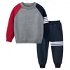 Clothing Sets 2PCS Striped Sweaters Pants Boys Set 2024 Winter Children's Casual Long Sleeve Sports Suits Kids Outfit Dropship