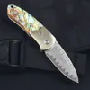 Pure Face Copperhead Damaskus Small Abalone Tactical Folding Knife Outdoor Camping Survival Fishing Natural Bobby Handle