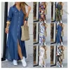 2024 Nuovo abbigliamento a bottoni in stile camicia alla moda plus size Ladies Casual Long Street Abites Maxi Women