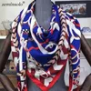 100% Twill Silk Scarf Scarves For Women Hijab Design Print Chain Square Silk Scarves Shawls 130*130cm Female Bandana Wraps 240419