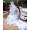 Long Wedding Bridal Gorgeous Sleeves Mermaid Dresses Gown Plus Size Ruffles Custom Made Sweep Train Lace Applique Vestidos De Novia Mariee