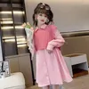Giyim setleri perakende 2024 bebek kızlar Fall Moda Genç Setleri: Pembe Örgü Yelek Elbisesi Prenses Tatlı Takımları 5-12 T