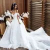 Gown Dresses 3D Bridal Applique Floral Wedding Off The Shoulder A Line Organza Sweep Train Vestido De Novia Custom Made Plus Size