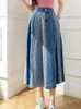 Seoulish ColorBlock Womens Denim Long kjolar Classic High Wasit Paraply Jeans Female rakt A-line 240424