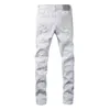 Jeans masculin en jean pourpre roca jeans de mode de mode avec une peinture blanche de la rue top réparation en détresse à basse hauteur pantalon denim skinny j240429