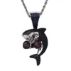 Pendant Necklaces Boxing Shark Pendant Copper Set Zircon True Gold Electroplated Hip Hop Trendy Mens Versatile Necklace Accessories