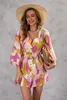 Robes décontractées de base Femme Jupe Robe imprimée florale V-Col à col Raglan Half Slve Robe Pullover Robe lacet-up Strt Casual Holiday Style Dres Y240429