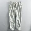 Men's Pants Ankle Length Linen Mens White Summer Thin Korean Clothes Casual Harem For Men Striped Trousers Vintage Plus Size