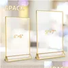 Frames 6Pcs Acrylic Sign Holder Clear Double-Side Display Stand Gold Border Table Flyer 4 X 6Inch/5X7Inch Mtipurpose Menu Drop Deliv Dhsdm