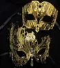 Schwarz Silber Gold Metall Filigree Laser Cut Ehepaar Venezianer Party Maske Hochzeitskugalmaske Halloween Masquerade Kostüm Masker Set T23303632
