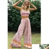 Women'S Two Piece Pants Inspired Women Outfits Strap Sleeveless Tops Bohemian Sashes Dstring 2 Pieces Rayon Cotton Sets 210412 Drop D Dhsdr