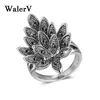 Cluster anneaux Wwurerv pour le vent rétro classique féminin ring thaïlandais fleurs noires charme charme de bal bijourie bijoux doigt cadeau