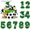 Candele per feste di calcio Candele Verde Sparkle 0-9 Numeri Topper Topper Childrens Soccer Sports Birthday Decoration Supplies D240429