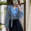 Women's Blouses S Bow Tie Ruffles Tops Blusas 2024 Cute Sweet Girls Chic Korea Fashion Clothes Office Lady Women Striped Shirts