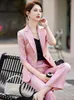 Frauen zweisteuelhafte Hosen Mode rosa Stile Frauen Business Suits Frühling Sommer Formal Professionelle Arbeit tragen Karriereinterviews Blazer