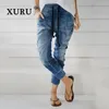 XURU - European and American Style Lace Up Jeans for Women Street Trend High Waisted Harlan Pants K7-696 240419