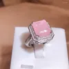 Clusterringe stilvolle rosa Kristallgeometrie Full Diamond Paar Ring für Frauen quadratische Zirkon verlegt Silber Halloween Verlobungsschmuck