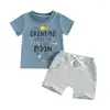 Kledingsets Baby Boy Summer Outfits Peuter grappige brief korte mouw T-shirt tops elastische shorts 2-delige kleding set