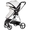 Strollers# Baby Stroller 3-in-1 Wit PU Leer met autostoelen Hoog landschap Luxe Pandgeboren Baby Foldable Q240429