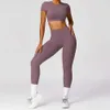 Frauen Tracksuits 2PCS Women Tracksuit Set Workout Sportswear Fitnesskleidung Fitness Kurzes Slve Crop Top High Taille Leggings Sports Anzüge Y240426