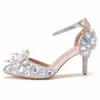 Scarpe eleganti 7 cm di moda in bocca superficiale Fiore di cristallo Donne sexy tacchi alti pompe per matrimoni da sposa taglia 35-43 A-98