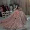 Розовый 2024 милая платье Quinceanera блестящее 3D Bow Tull с плечевого шарикового платья для невесты халат свадебные платья Vestidos 15 de novia