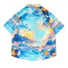 Bluzki damskie Sunset Sky Niebieski wzór farby olejnej Koszulki Mężczyźni Pary Pary plażowe bluzka Moda Y2K Tops Summer Loose Ubranie