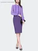 Women's Blouses 2024 Spring Women Purple Ruffles Blouse Long Sleeve Lace Top Elegant Slim Office Ladies Work Casual Shirts