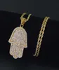 Hip Hop Hand of Fatima Pendant Halsband för män diamanter hamsa amulet lyxhalsband rostfritt stål kubanska kedjor religion juvel1041157