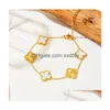 Chaîne de luxe Bracelet Bracelet Four Leaf Clover Charm Bracelets Elegant Fashion 18K Gold Agate Shell for Mens Women Girls Couple Hol Dh4wg