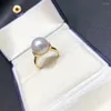 Cluster Rings Gorgeous And Realistic Super Large 11-10mm Round Natural South China Sea Gold Whute Pearl Ring 925s