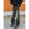 Jeans maschile lavati in difficoltà grigiastre jeans neri di strada sciolte pantaloni casual dritti a metà vita harajuku pavimento in stile pavimento