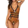 Swimwwear Women Thanksgiving Turkey One Piece Maignure Black Mesh Sexy Classic Body Body Feuilles d'automne