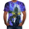 Summer Men's Fashion T-Shirt Explosion Guitar Band 3D Digital Printing Short Sleeve Factory Direct Sales