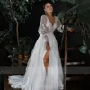 Boho A-line Wedding Dress 2024 V Neck Appliques Lace Long Puffy Sleeve Front Split Beach Bridal Gowns Bride Vestidos De Novia robe de mariee