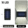 Dekorationer 10 LED Solar Ambient Wall Lamp utomhus Vattentät soldriven ljus upp och ner belyser hemträdgårdsverandens trädgårdsdekoration