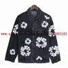 Men's Jackets Light Blue Kapok Printed Denim Jacket Men Women Best Quality Versatile Fashion Coat Strtwear Top H240429