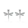 Stud Earrings Full Crystal Dragonfly Silver Plated Jewelry Insect